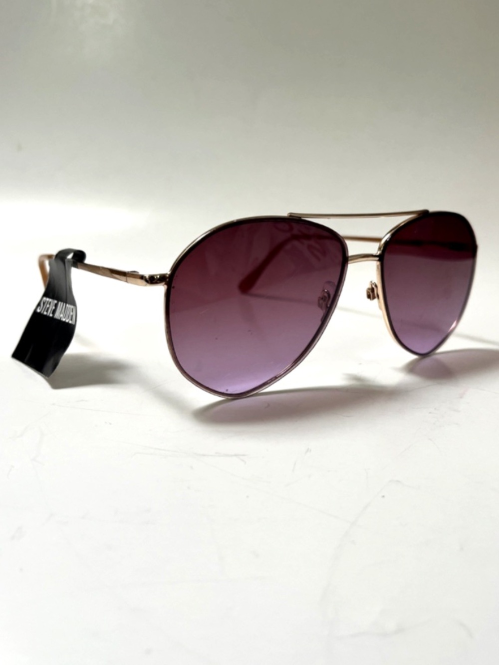 New STEVE MADDEN Double Bridge Aviator Sunglasses Gold Metal Frame Pink Lens